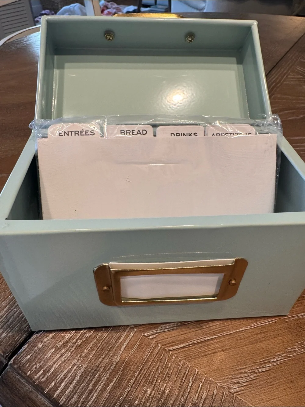 Hearth & Hand Mint Green Metal Recipe Box with Gold Accents